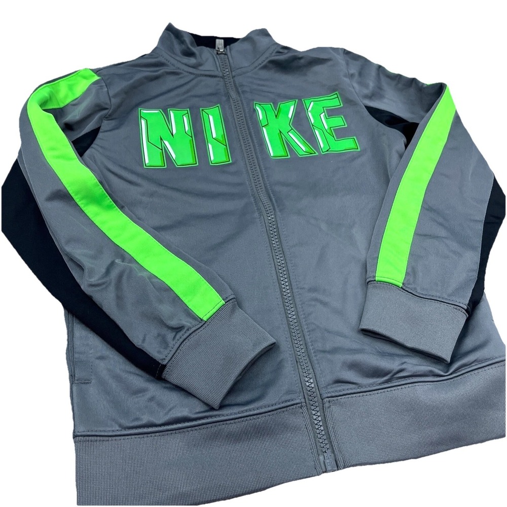 Nike Jacket Boys‎ 6-7 Gray Green Sweatshirt Track Suit Coat Warm Up Youth Kids